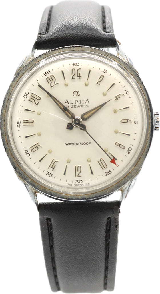 Vintage 35mm Alpha 57.5817 True 24 Hour Men's Mechanical Wristwatch 72 Chrome