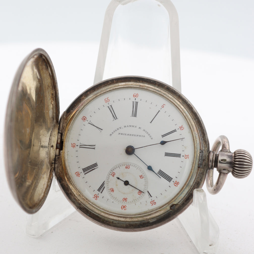 Antique Bailey Banks & Biddle Mechanical Pocket Watch Sterling SilverSwiss