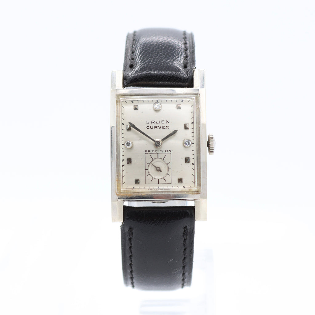 Vintage Gruen Curvex Men's Mechanical Wristwatch Swiss 14k White Gold Running
