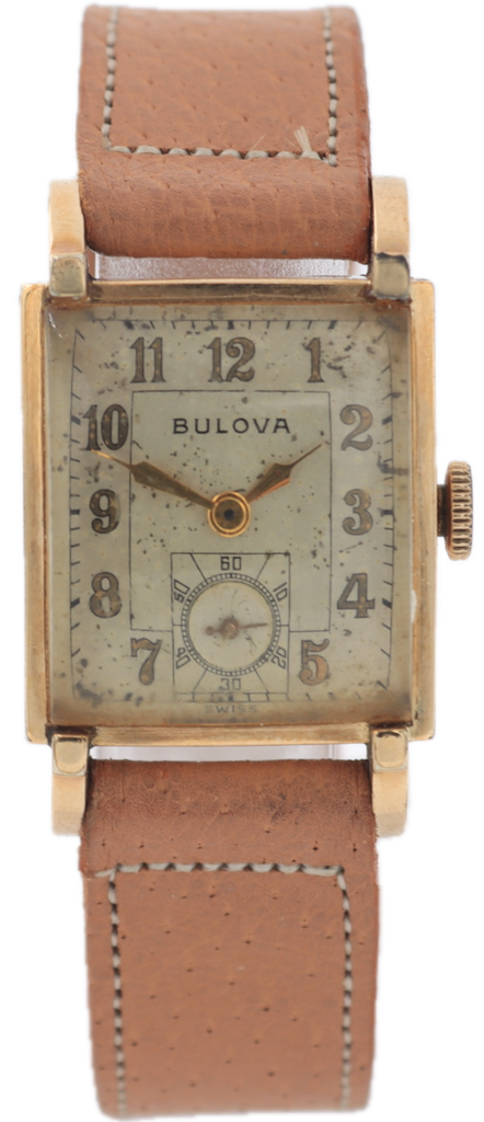 Vintage Bulova Rectangular Men's Mechanical Wristwatch 8 AD Steel & 10k RGP