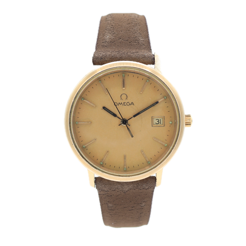 Vintage 35mm Omega 196.0117 Men's Quartz Wristwatch 1342 Swiss 10k Gold Filled