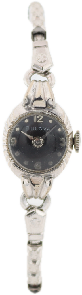 Vintage 1958 Bulova Black Cocktail Ladies Mechanical Wristwatch 5 AD 10k W RGP