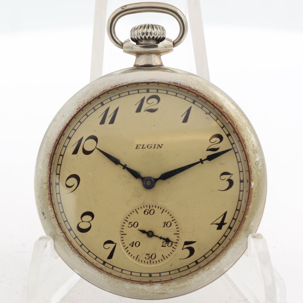 Antique 16 Size 1922 Elgin Smooth 7 Jewel Pocket Watch 291 Nickeloid USA