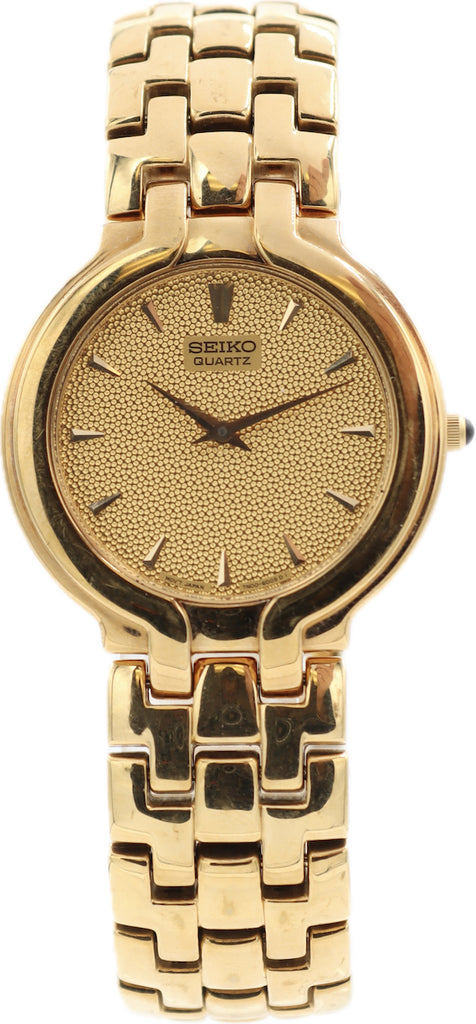Vintage 33mm Seiko 7N00-F060 Honeycomb Men's Quartz Wristwatch Japan Gold Tone
