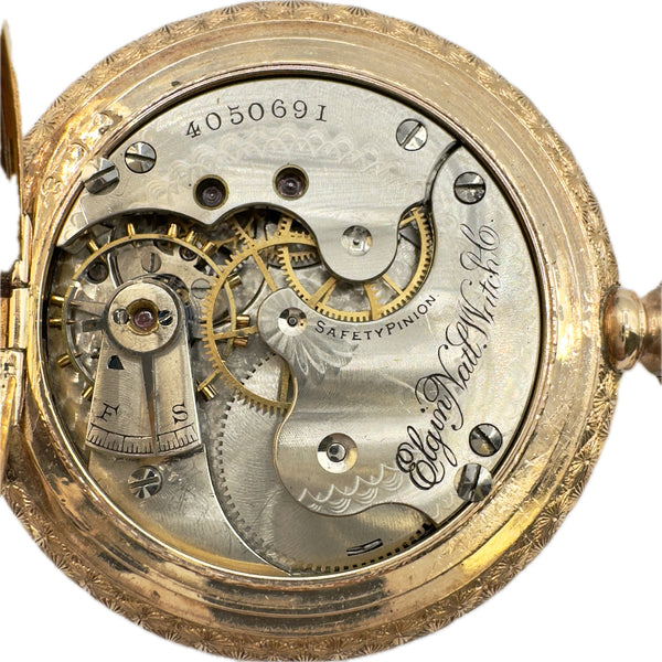 Antique 0 Size Elgin Tricolor Gold Hunter Pocket Watch Grade 115 Gold Filled