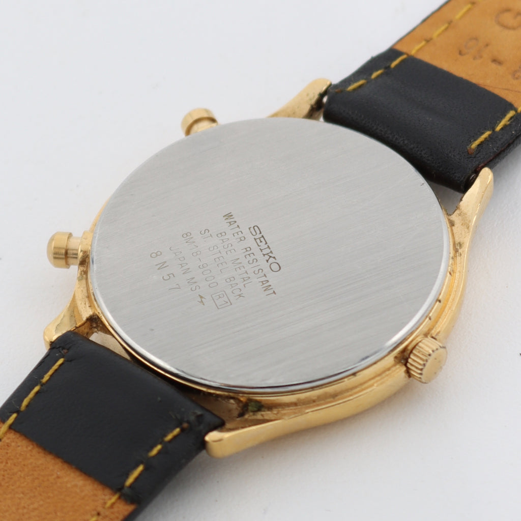 Vintage 36mm Seiko 8M18-9000 Dual Time Men's Quartz Wristwatch