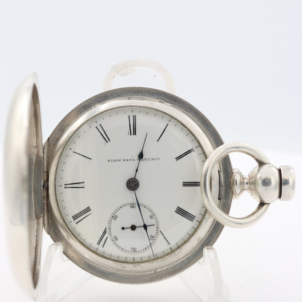 Antique 18s 1885 Elgin 4 Ounce Mechanical Hunter Pocket Watch 13 Coin Silver