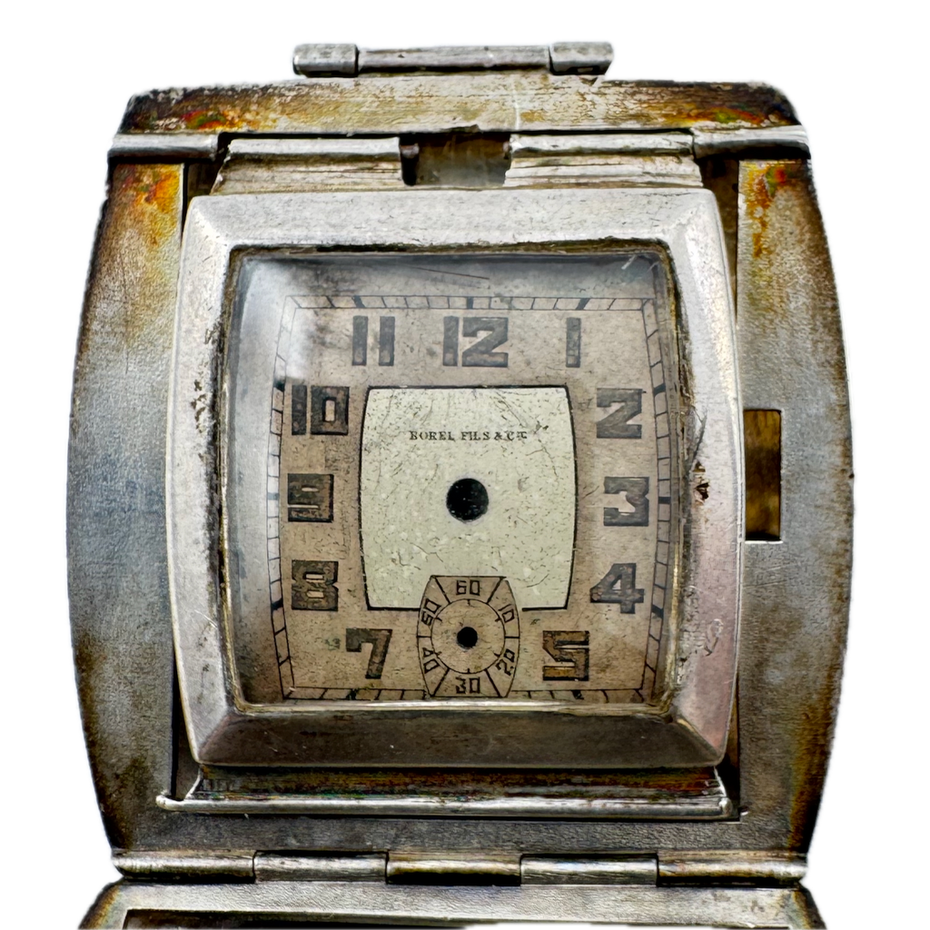 Antique Borel Fils Enameled Cushion Hunter Pocket Watch Case Sterling Silver