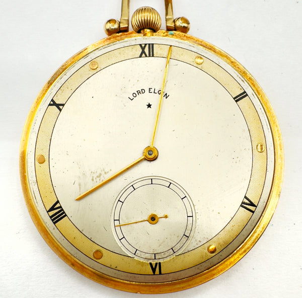 Antique 10S Lord Elgin Roman Dial Mechanical Pocket Watch 543 14k Gold Filled