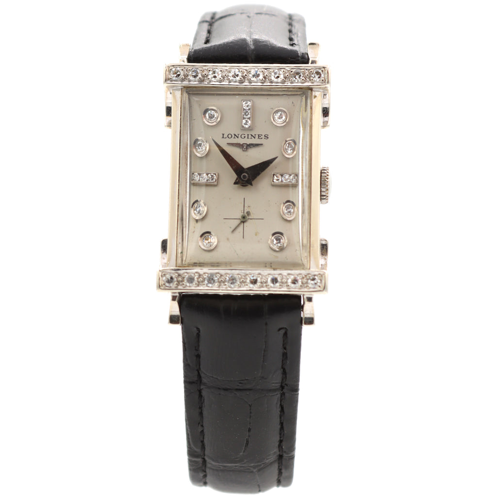 Vintage Longines Advocate Deluxe Diamonds Men's Wristwatch 9LT 14k White Gold