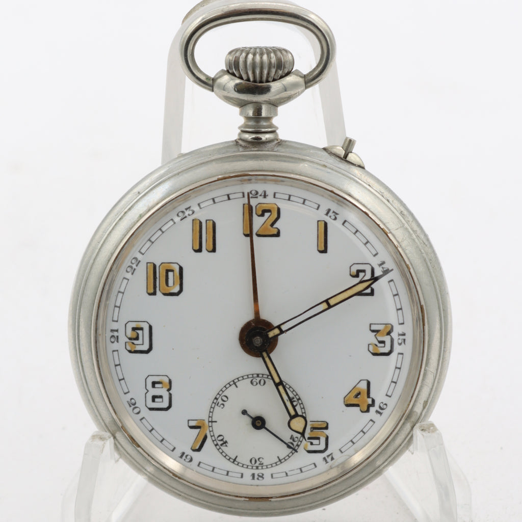 Antique Junghans Mechanical Alarm Pocket Watch Caliber 36 Chrome PlatedGermany