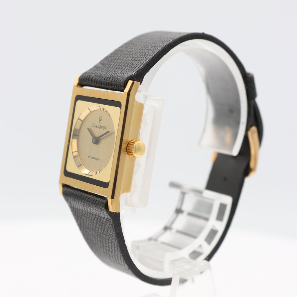 Vintage Concorde Tank Style Ladies Mechanical Wristwatch 18k Gold