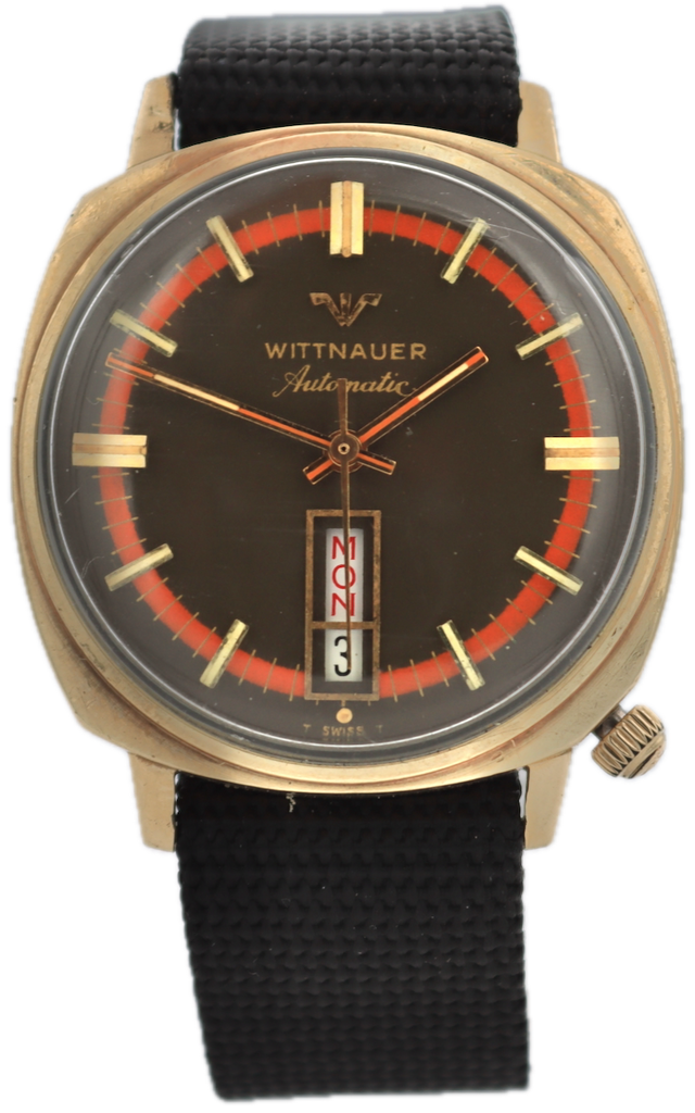 Vintage Wittnauer Tropical Day Date Men's Automatic Wristwatch Steel & 10k RGP