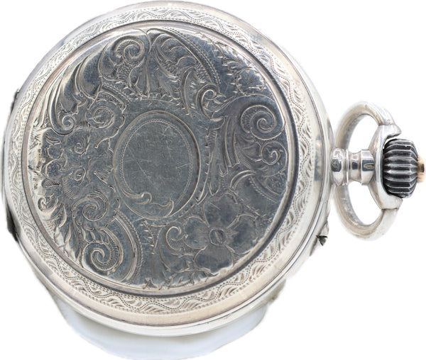 Antique 13 Size IWC Marchand Pallweber Jump Hour Hunter Pocket Watch Silver