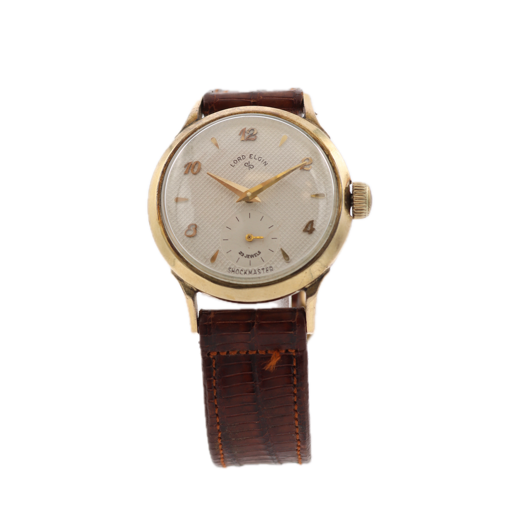 Vintage Lord Elgin 9527 Waffle Men's Mechanical Wristwatch 718 10k RGP & Steel