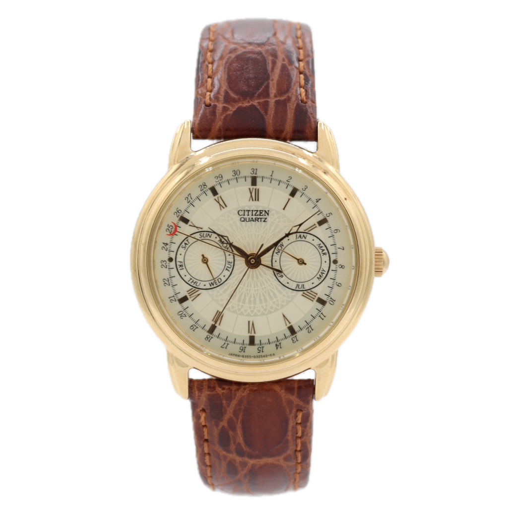 2023 Citizen 6355-G31191 Triple Date Men's Quartz Wristwatch Gold Tone W/Box