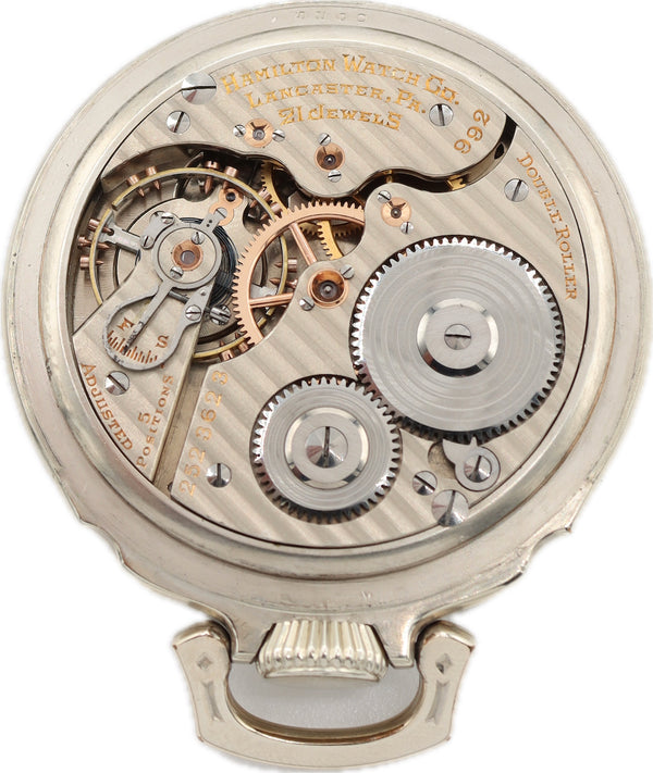 Antique 16S Hamilton Mechanical Railroad Pocket Watch 992 White Gold Filled