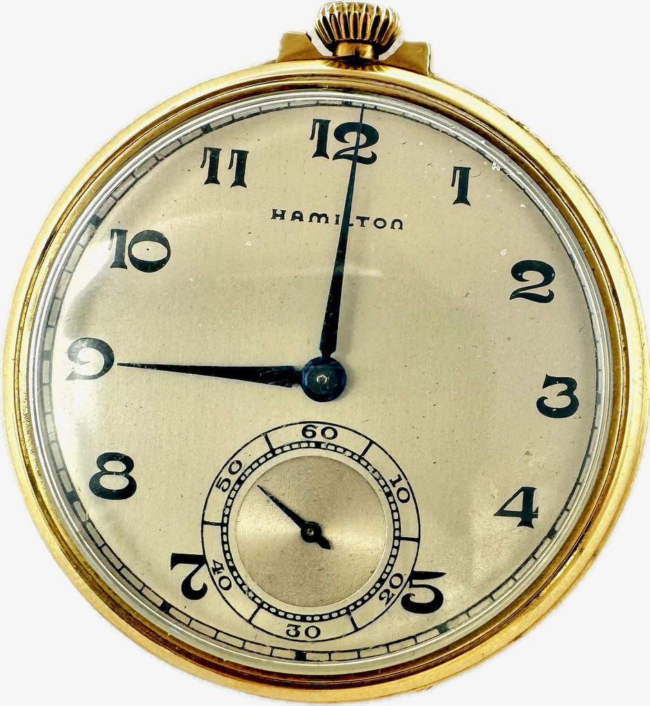 Antique 10 Size Hamilton 21 Jewel Open Face Pocket Watch 921 14k Gold Filled