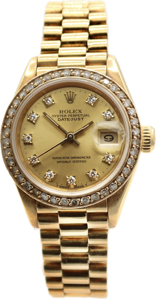 Vintage 1989 Rolex 69178 Datejust Presidential Diamond Ladies Wristwatch 18k