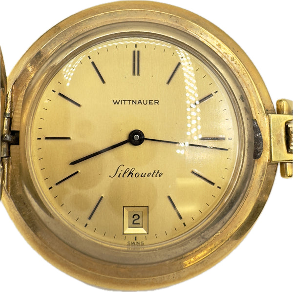 Vintage Wittnauer Silhoutte w Date Mechanical Hunter Pocket Watch O11M1