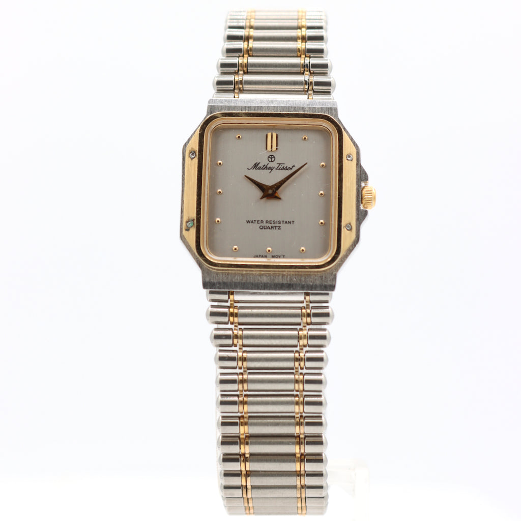 Vintage 23mm Mathey-Tissot Ladies Quartz Wristwatch Steel & Gold ToneRunning