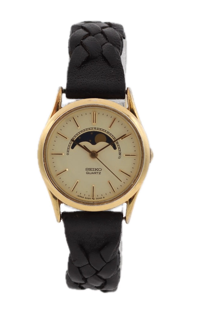 Vintage Seiko 2A24-0048 Moon Phase Ladies Quartz Wristwatch Japan