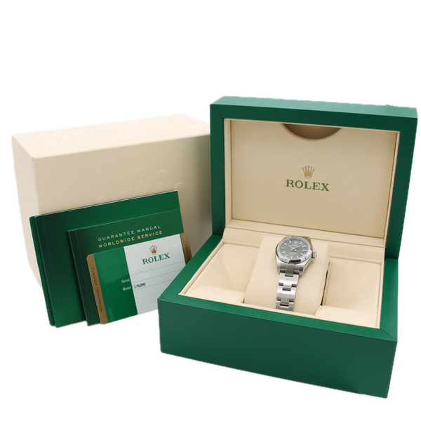 Rolex 176200 Oyster Perpetual Olive Green Ladies Automatic Wristwatch Steel