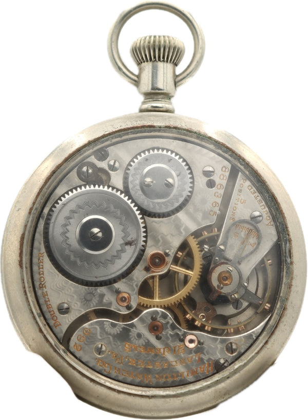 Antique 16 Size Hamilton Salesman Mechanical Open Face Pocket Watch Grade 992