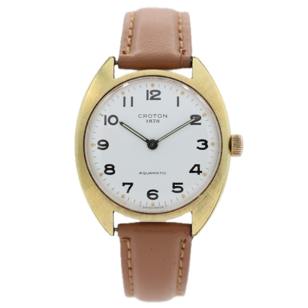 Vintage 34mm Croton Aquamatic Men's Automatic Wristwatch A.Schild 1902 Gold Tone