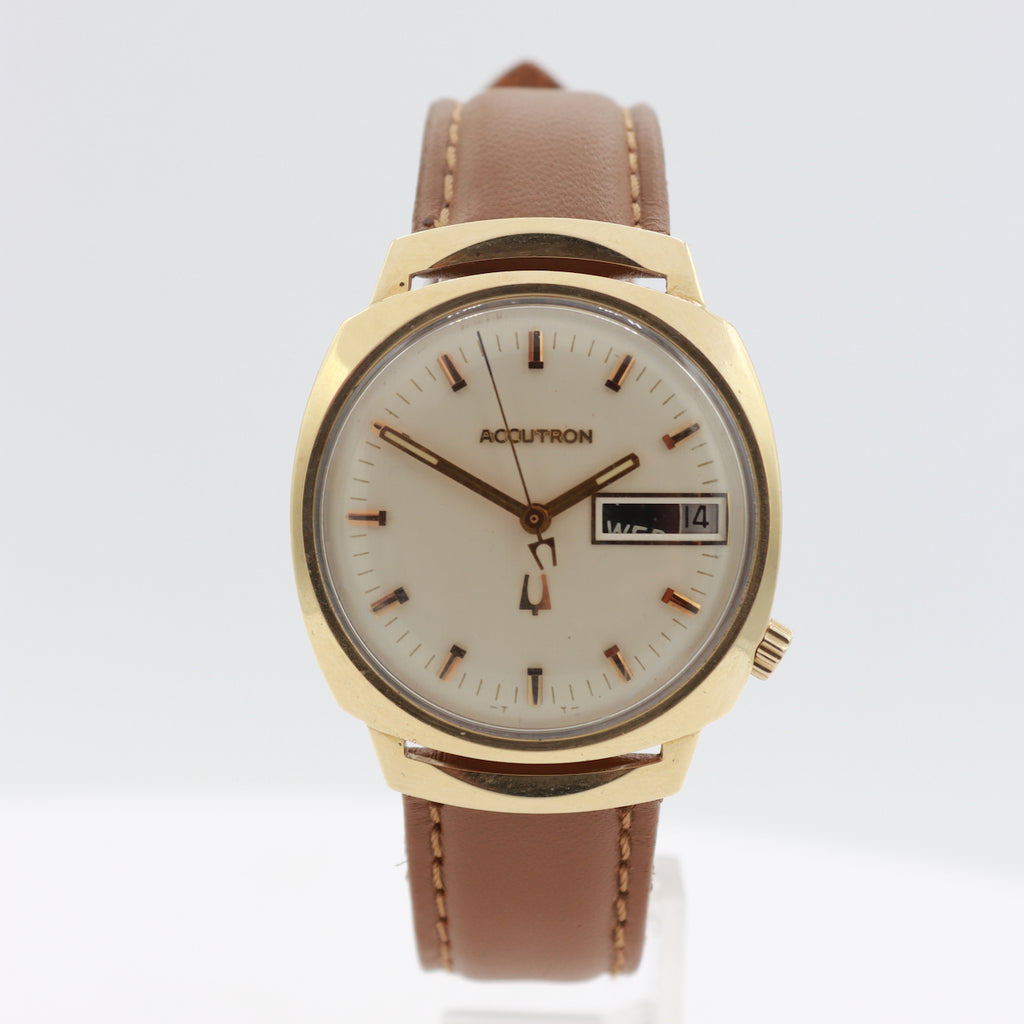 Vintage 1969 Accutron Day Date Men's Tuning Fork Wristwatch USA 14k GF