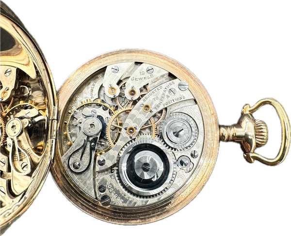 Antique 16S Burlington 3-Finger Bridge Pocket Watch 106 14k GF with Diamond