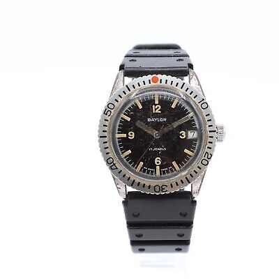 Vintage 36mm Baylor 1039 Skin Diver 17 Jewel Men Wristwatch FHF 96-4 Swiss Steel