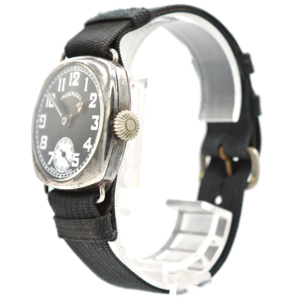 Vintage 32mm Ingersoll Cushion Men's Mechanical Wristwatch Sterling Silver