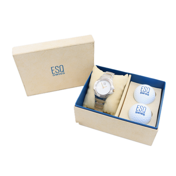 Vintage ESQ 07300954 Golf Ball Men's Quartz Wristwatch Swiss Steel Full Kit