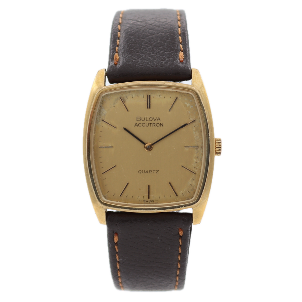 Vintage 1979 Bulova Accutron Golden Men's Quartz Wristwatch 2480.10 Gold Tone