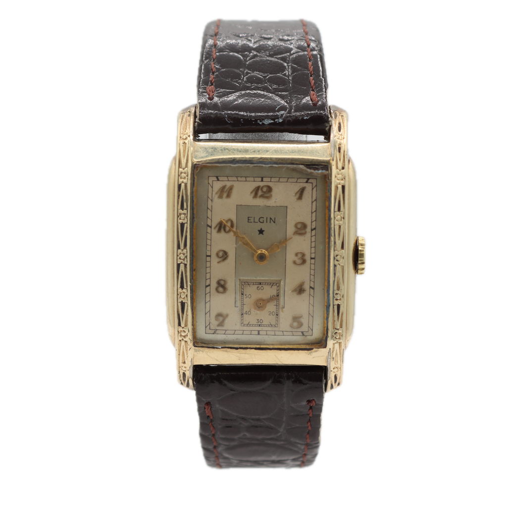 Vintage Elgin Rectangular Art Deco Men's Mechanical Wristwatch 524 USA 10k GF