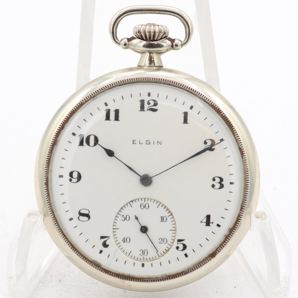 Antique 12s 1912 Elgin 17 Jewel Open Face Pocket Watch Grade 345 NickelUSA