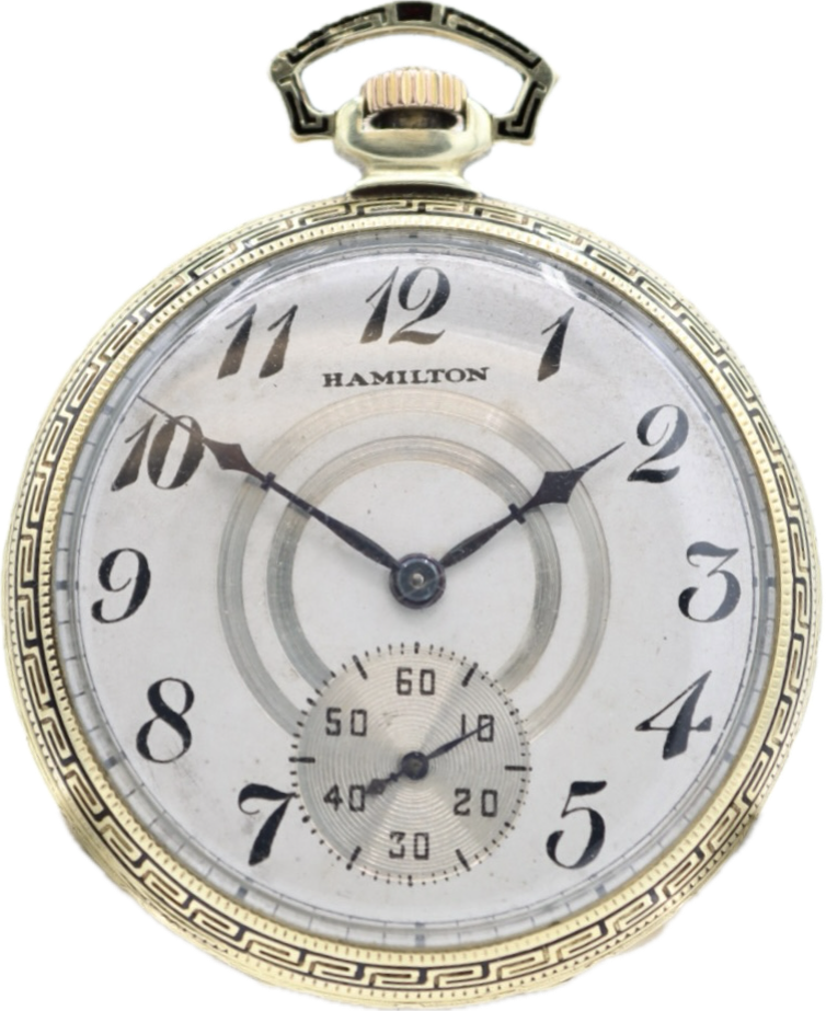 Antique 12 Size 1934 Hamilton Mechanical Pocket Watch Grade 912 14k GF Enamel