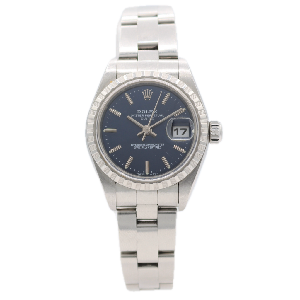 26mm 2006 Rolex 79240 Date Blue Ladies Automatic Wristwatch 2236 Steel Full Set