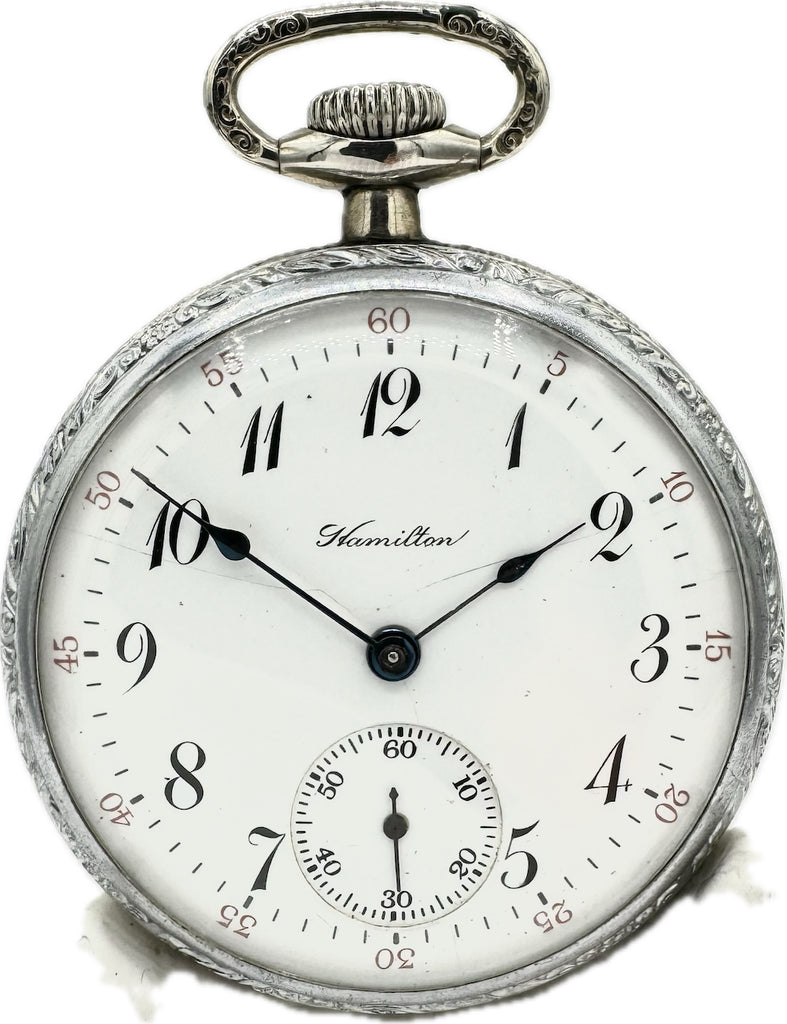 Antique 16S Hamilton Pinstripe Mechanical Pocket Watch Grade 978 Chrome Plated