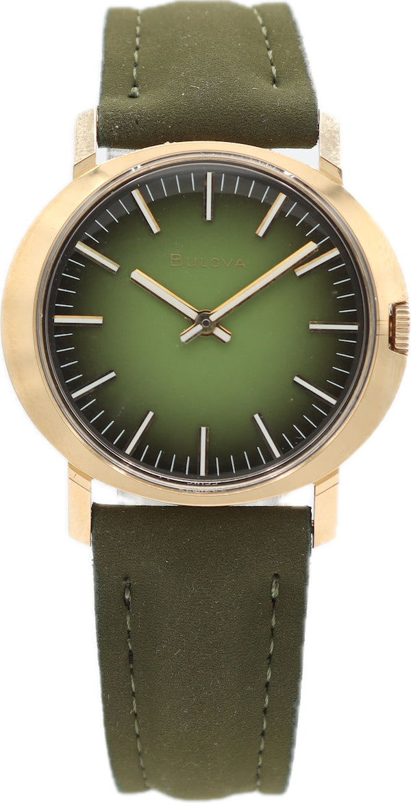 Vintage 32mm 1971 Bulova Green Men's Mechanical Wristwatch Swiss Gold Tone