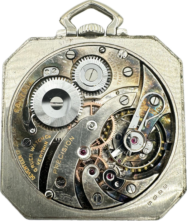 Antique Gruen VeriThin Mechanical Open Face Pocket Watch V4 14k White GFSquare