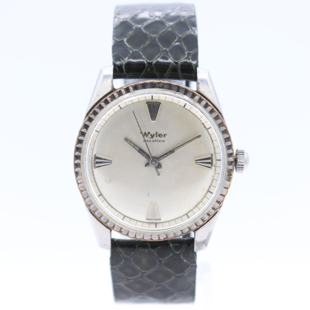 Vintage 34mm Wyler Fluted Bezel Men's Mechanical Wristwatch ETA 2354 Steel