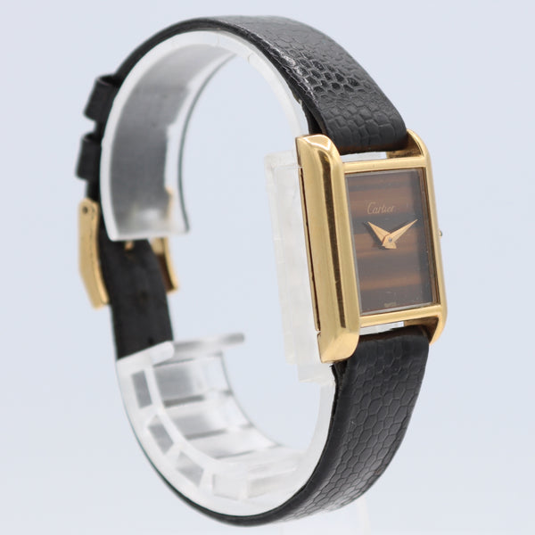 Vintage 21mm Cartier Tiger Eye Ladies Mechanical Wristwatch Gold Plated