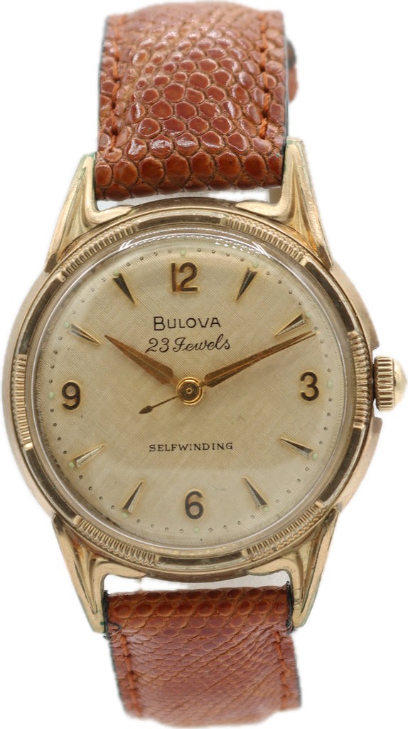 Vintage 33mm 1957 Bulova Linen Dial Men's Automatic Wristwatch 10BPAC 10k RGP