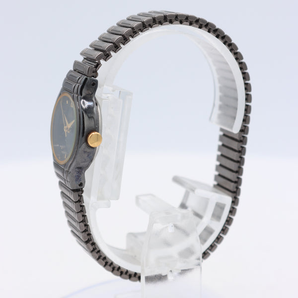 Vintage Lorus V811-1090 Black Round Ladies Quartz Wristwatch Gold Tone & PVD