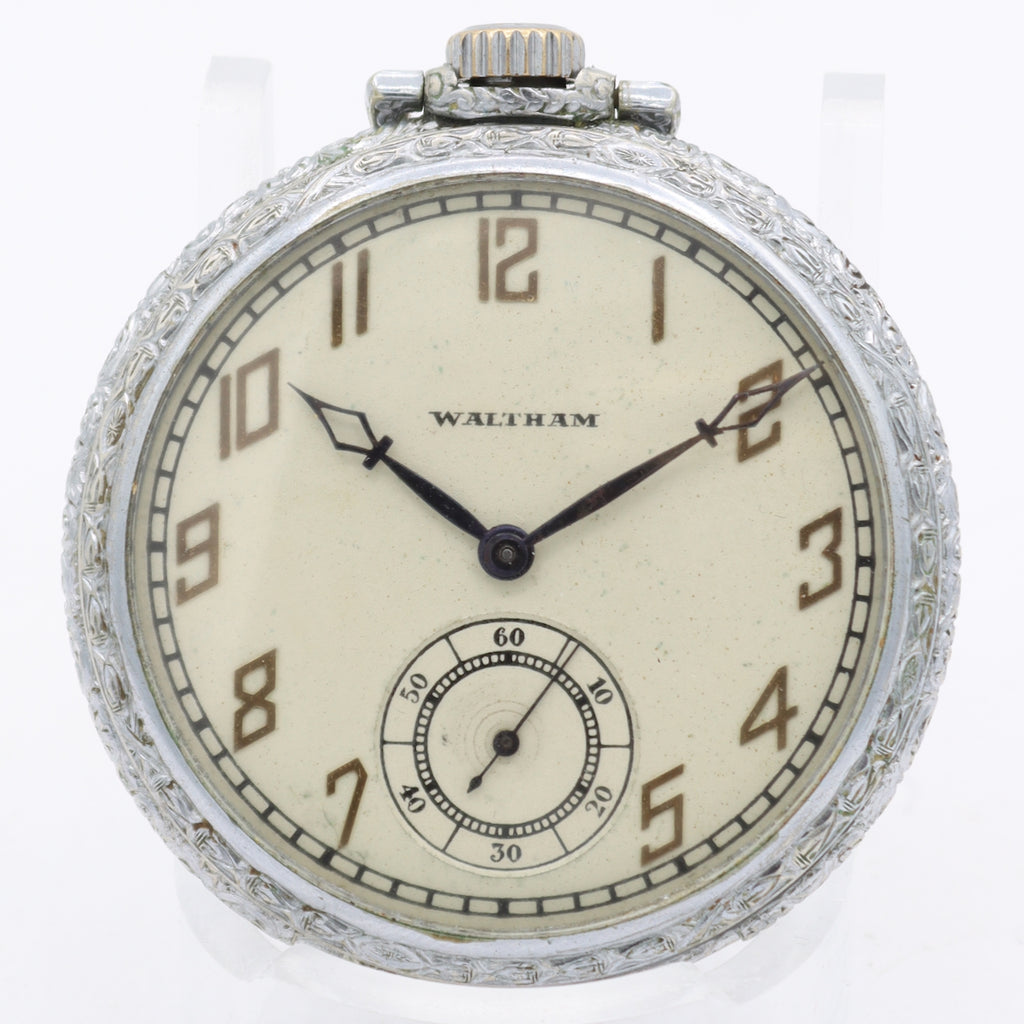 Vintage 18s 1936 Waltham 17j Mechanical Pocket Watch 1217 Chrome Plated USA