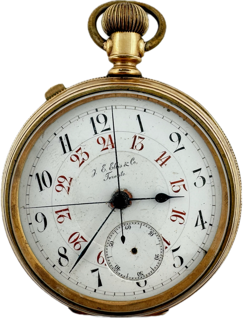 Antique 53mm Ellis & Co. Split Second Chronograph Pocket Watch Gold Filled