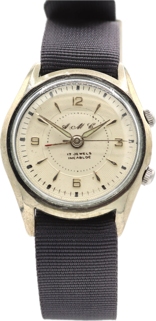 Vintage 33mm Pierpont AMC 2008 Alarm Men's Mechanical Wristwatch AS 1475 Chrome