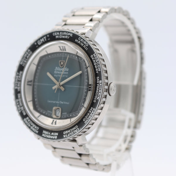 Vintage Nivada Leonardo Da Vinci World Time Men's Automatic Wristwatch Steel